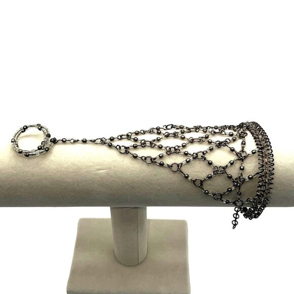 Vintage Multi-Layer Necklace & Bracelet Set With Chain Beaded Cuff & Rings - Picture 6 of 15